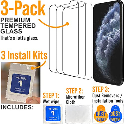 Scooch® Tempered Glass Multipack for iPhone 11 Pro, 3 Screen Protectors and 2 Camera Lens Protectors, Premium 9H Tempered Glass, Anti-Scratch, Anti-Fingerprint, Impact Resistant - size: iPhone 11 Pro