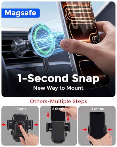 Estbuc 2-in-1 15W Magsafe Car Mount Charger, Magnetic Wireless Car Charger