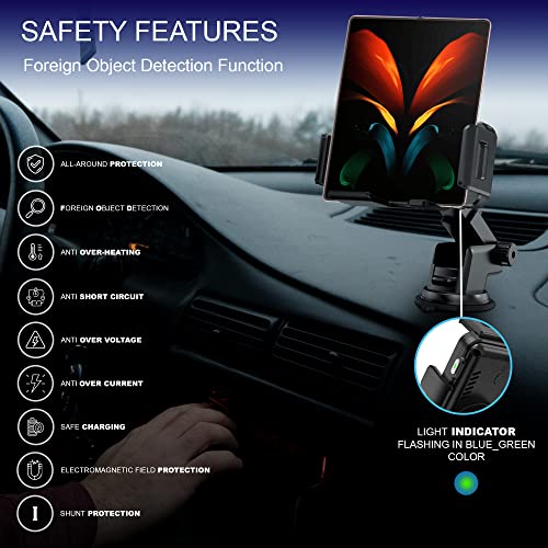 15W Qi Wireless Car Charger Auto-Rotating Dual Coils Fast Charging Vent/Dashboard Phone Mount Holder for Samsung Galaxy Z Fold 8u/7/6/S24, iPhone 17/16/15/14 Pro Max, Google Pixel 8/7 Pro (L)