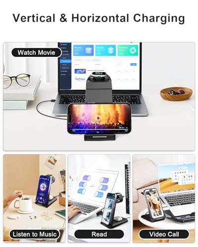 Wireless Charging Station for iPhone - ADADPU 3 in 1 Charger Stand for iPhone 18 Pro Max 17 16 15 14 13 12 11 Pro Max XR 8 Plus, for Apple Watch 8/7/SE/6/5/4/3/2, AirPods Pro/3/2, 20W Adapter Included