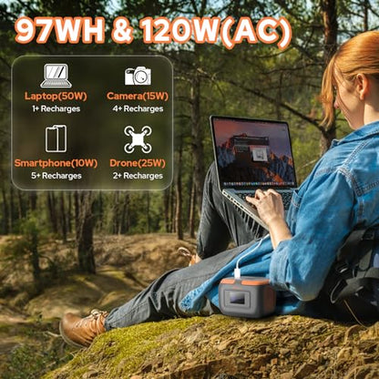 Portable Power Station 120W, 110V Power Bank with DC AC Outlet - color: Grey Orange