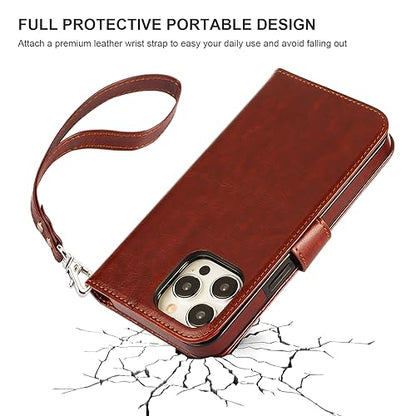 Bocasal Detachable Wallet Case Card Holder for iPhone 15 Pro Max Brown | RFID Blocking Kickstand Card Slots Holder PU Leather Magnetic Shockproof Wrist Strap Removable Flip Protective Cover 6.7 inch - color: Brown