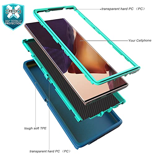 YmhxcY Note 20 Ultra Case with Self Healing Flexible TPU Film[2 Pack] and Camera Lens Screen Protective Film[2 Pack], Heavy Protection Cover for Samsung Galaxy Note 20 Ultra-Blue and Turquoise - color: SF-Blue/Turquoise