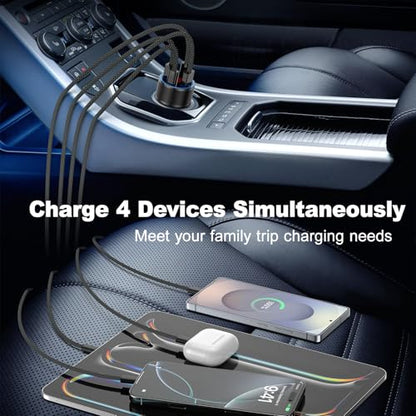 USB C Car Charger for iPhone 17, 65W 4-Port Voltmeter Car Charger Adapter - color: Black