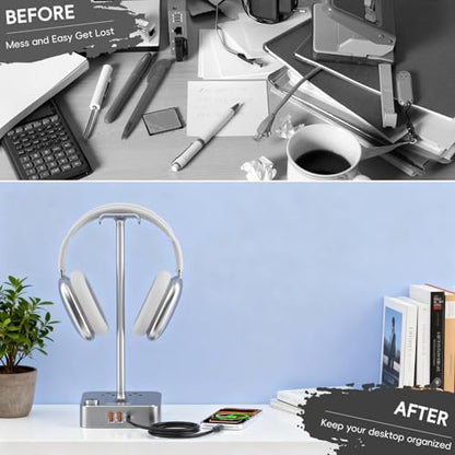cozoo Headphone Stand with Charger, USB C, Gifts for Gamers Men, Gray - color: Gray