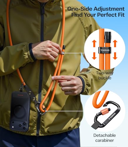 TORRAS Phone Lanyard Crossbody w/Hanging Loops, 2 Phone Tether Tabs, Orange - color: 5-orange