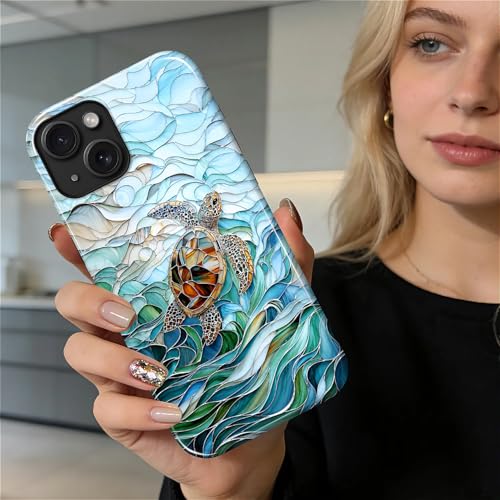 Case Compatible with iPhone 13 14, Cute Dual Layer Hybrid Phone Cover, Military Grade Drop Protection, Aesthetic Shockproof Phone Case for Women Girls, Stained Glass Sea Turtle - color: Stained Glass Sea Turtle, size: Iphone 13/14