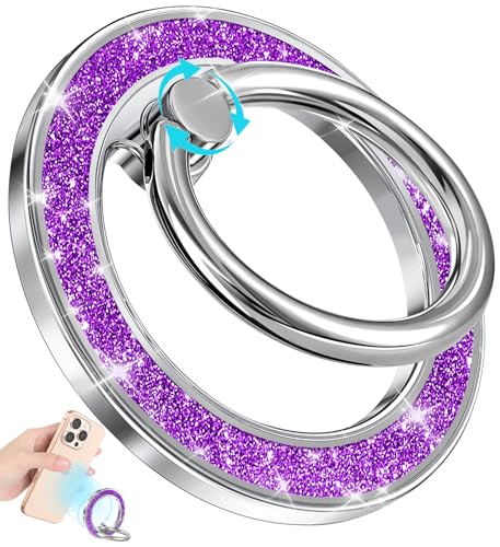 Phone Ring Holder Compatible with MagSafe - Magnetic Cell Phone Grip for Women Cute Magnet Removable Finger Ring Grip Stand Glitter Bling for iPhone 17 16 15 14 13 Pro Max Plus, Purple - color: Purple