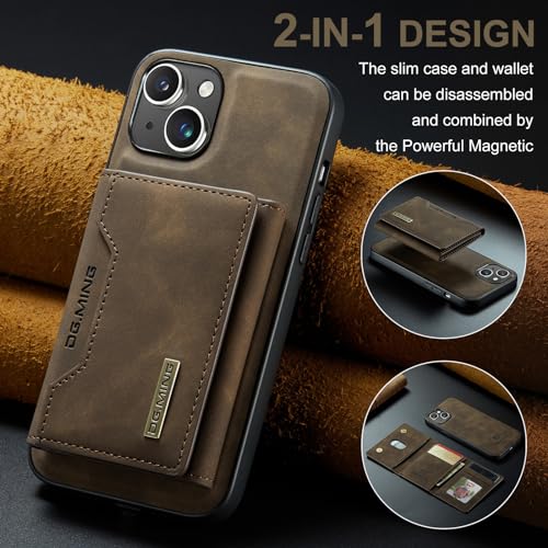 Leather Wallet Phone Cases Compatible with iPhone 15 Plus Case with Card Holder Men 6.7'' 2 in 1 Detachable Back Cover (Coffee, IP 15 Plus) - color: Coffee, size: IP 15 Plus