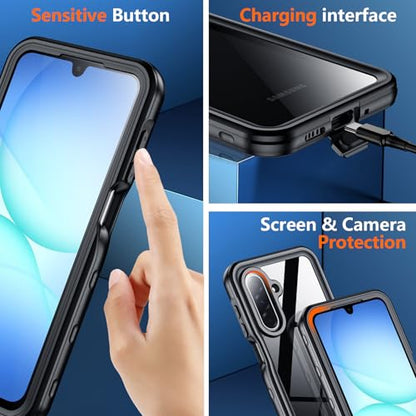 SPIDERCASE for Samsung Galaxy A17 Waterproof Case, IP68 Waterproof Case, Military-Grade Drop Protection, Full-Body Shockproof Dustproof Cover,Black - color: Black/Clear, size: Galaxy A17 6.7"