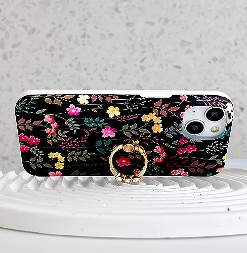 Qokey for iPhone 13/14 6.1" Case, Cute Garden Flowers Design for Girls Women, Matte Pattern Soft Shockproof TPU Anti-Scratch Phone Cover, Black Mixed Floral - color: Rattan