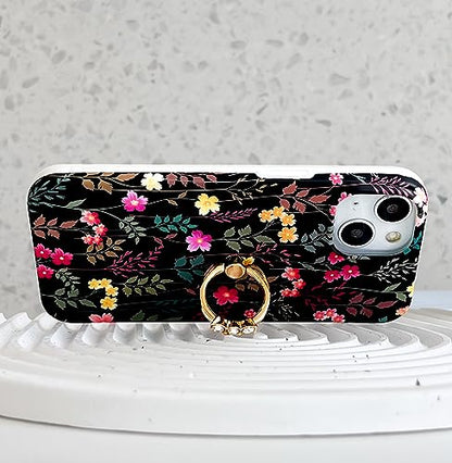 Qokey for iPhone 13/14 6.1" Case, Cute Garden Flowers Design for Girls Women, Matte Pattern Soft Shockproof TPU Anti-Scratch Phone Cover, Black Mixed Floral - color: Rattan