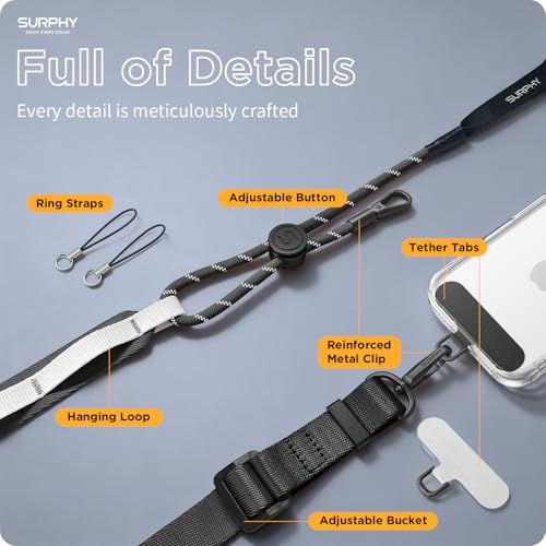 SURPHY Phone Lanyard Crossbody, Phone Strap with Light-Activated Strap - color: Black