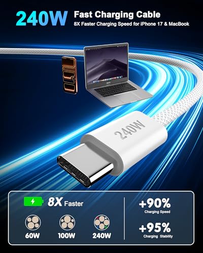 USB C to USB C Cable [3.3FT+6.6FT+10FT], 240W Fast Charging Cable - size: [3/6/10 FT]
