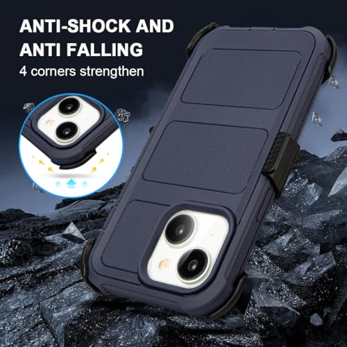 for Defender Case iPhone 13 Phone Case with Belt Clip Heavy Duty Navy Blue | Protective iPhone13 Cases Kickstand Rugged with 2 Layers of Sturdy, Shockproof Phone Cover for iPhone 13 Case Black 6.1 inch - color: Navy Blue