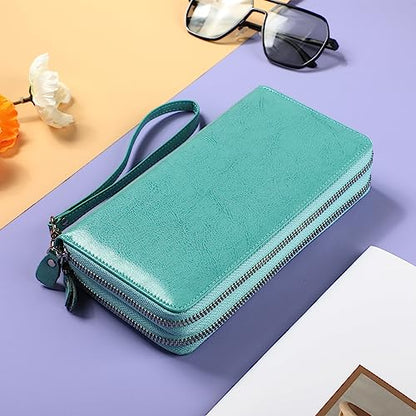 Small Compact Women Wallet RFID Blocking Genuine Leather Bifold Purse with ID Windows - color: 2-waxed Tiffany Blue, size: One Size
