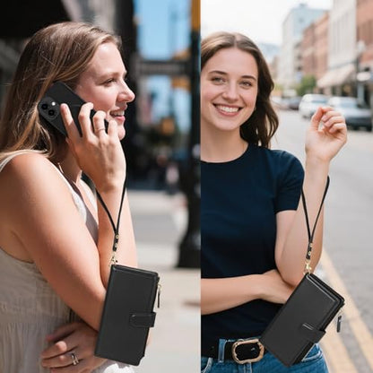 Magnetic Case for iPhone 17 Wallet Compatible with Magsafe RFID Blocking Card Holder Detachable Phone Cover Kickstand Snap Strap Zipper Pocket PU Leather 6.3 inch (Black) - color: Black, size: iPhone 17