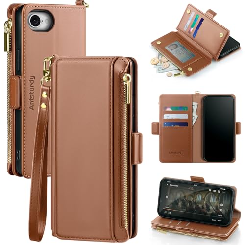 Antsturdy for iPhone 6/6S/7/8/SE 2020/SE 2022 Phone Wallet Case Women,Light Brown - color: Light Brown