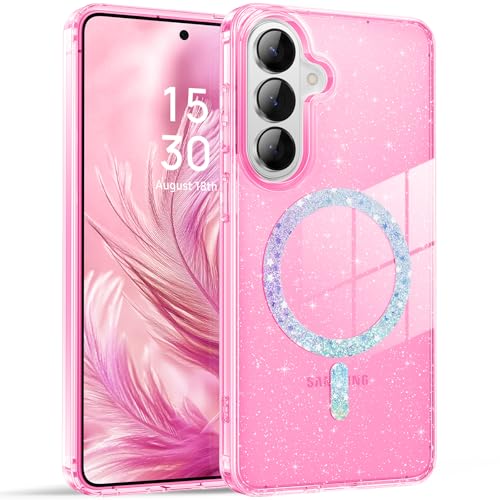 BENTOBEN Magnetic for Samsung Galaxy S26 Case 2026, Cute Clear Sparkly Glitter Anti-Yellowing Slim Bumper Compatible with Magsafe Shockproof Protective Transparent Phone Cover 6.3", Clear Pink - color: Clear Pink, size: for Galaxy S26 (6.3 inch)