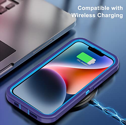for iPhone 14 Case with 2 Screen Protector,Heavy Duty Shockproof Dropproof Dust Proof Full Body Rugged 3-Layer Military Tough Durable Protective Cover for Apple iPhone 14 6.1" (Blue/Dark) - color: Blue/Dark