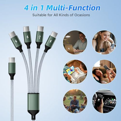 USBC to USBC Cable, 4 in 1 USB C Multi Charging Cable for Multiple Devices - color: Grey-green
