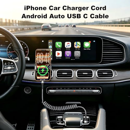 Coiled USB A to USB C Cable[3ft 2Pack],USB C Fast Charge, Car Charger for iPhone 17/16/15/Pro/Pro Max/MacBook and Samsung Galaxy S26/S25/S24/Android Devices,Durable Braid carplay Cable（White） - color: White