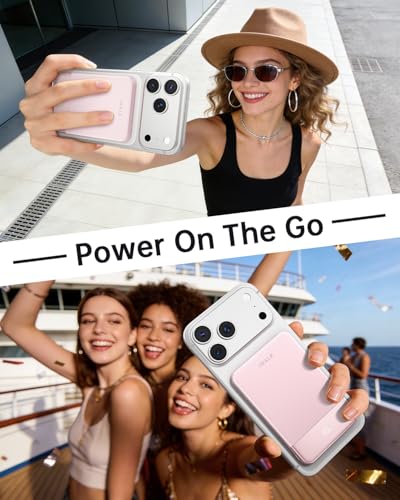 iWALK Magsafe Portable Charger 5,000mAh, Ultra-Slim Magnetic Wireless Power Bank with LED Display, PD 20W USB-C Fast Charging Battery Pack, Compatible with iPhone 17/17 Pro/16/15/14/13 Series, Pink - color: Pink