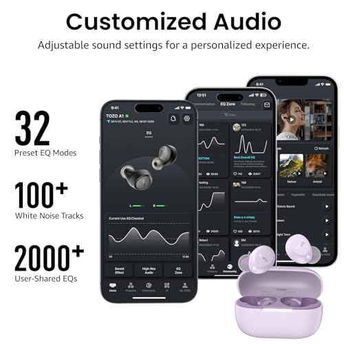 TOZO A1 Wireless Earbuds Bluetooth 5.3 Light Weight in Ear Headphones - color: Light Purple