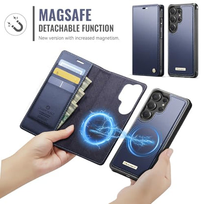 for Samsung Galaxy S25 Ultra 2in1 Detachable Wallet Case, Deepblue | Compatible with Magsafe, Magnetic, RFID Blocking Card Holder, Shockproof, Kickstand, Wireless Charging, PU Leather Flip Cover - color: Deep Blue, size: Galaxy S25 Ultra - 6.9"