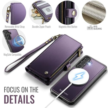 Defencase for Galaxy S25 Plus Case Wallet Compatible with Magsafe, Purple | Magnetic Detachable, RFID Bolcking Card Holder, Zipper Strap, PU Leather Drop-Proof Phone Cover for Samsung Galaxy S25+/Plus - color: (Detachable with Magsafe)-Purple