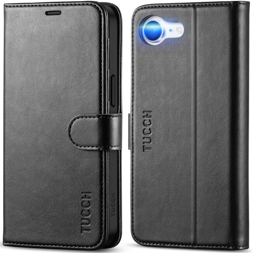 TUCCH Wallet Case for iPhone 17e/iPhone 16e (6.1"), 4 Card Holders, Black | RFID Blocking, Viewing Stand, Shockproof TPU Shell, PU Leather, Magnetic Closure, Protective Folio Flip Cover - color: Black