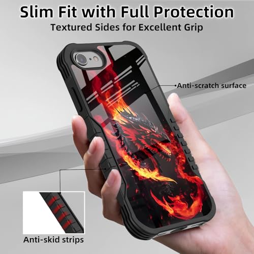 Protective Case Compatible with iPhone se 2022 2023 6/7/8 - Dragon | Hard PC Back Soft TPU Frame, Anti-Slip Shockproof, Stylish Printed Phone Cover Suitable for Men and Women - color: A Fiery Dragon