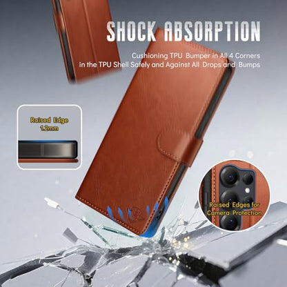 Wallet Case for Samsung Galaxy S25 Ultra, Light Brown | RFID-Blocking Card Holder, Kickstand, Magnetic Closure, PU Leather Folio Flip Cover, Protective Women Men Cases - color: Light Brown, size: Samsung Galaxy S25 Ultra