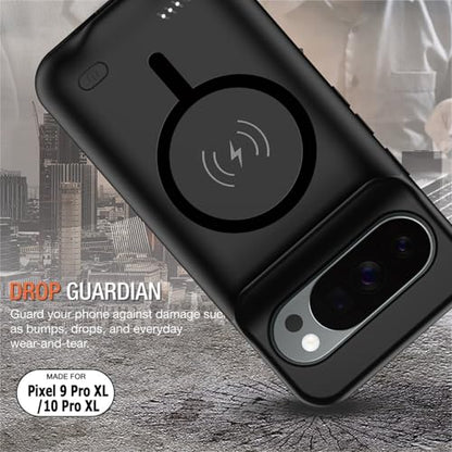 Battery Case for Google Pixel 9 Pro XL/ 10 Pro XL,10000mAh Rechargeable Portable Charging Case with Wireless Charging Compatible for Google Pixel (6.8 inch) Extended Battery Pack Charger Cover (Black) - size: Google Pixel 9 Pro XL/ 10 Pro XL