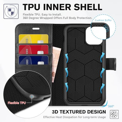 TUCCH Wallet Case for iPhone 11 (6.1") 2019, 3 Card Holders, Black | RFID Blocking, Viewing Stand, Shockproof TPU Shell, PU Leather, Magnetic Closure, Protective Folio Flip Cover - color: Black