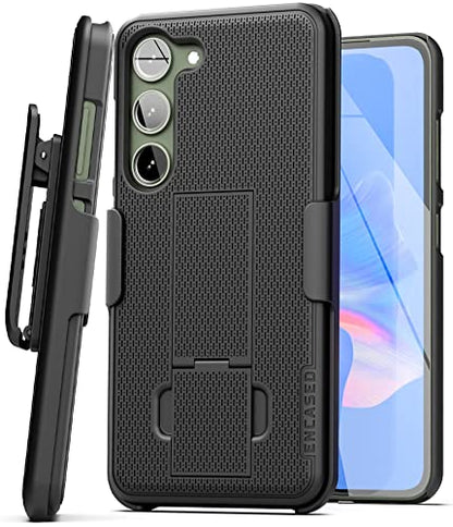 Encased DuraClip Designed for Samsung Galaxy S23 Belt Clip Case with Phone Holster and Kickstand (Matte Black) - size: S23