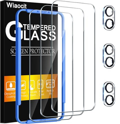 Wiaocit Tempered Glass Screen Protector for iPhone 16 | 3+3 Pack, 9H Hardness, Camera Lens Protector, Installation Frame, Bubble Free, Case Friendly