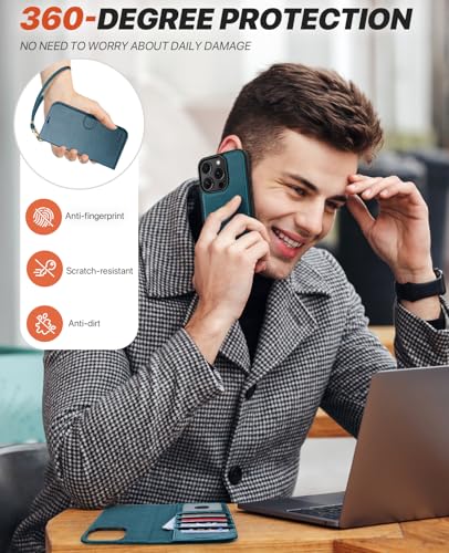OCASE for iPhone 16 Pro Max Case Detachable Wallet Case with Card Holder, 2 in 1 Pu Leather Flip Folio with RFID Blocking Stand Wrist Strap Shockproof Phone Cover 6.9 Inch 2024, Peacock Blue - color: Peacock Blue, size: iPhone 16 Pro Max