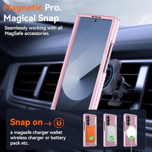 Upgraded 360° Spin Magnetic Invisible Ring Stand for Samsung Galaxy Z Fold 7 Case,[Compatible with MagSafe][S Pen Holder][Hinge Protection][Screen Protector],Shockproof Full Body Phone Cover - color: Pink -1