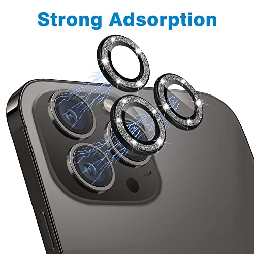 Compatible with iPhone 12 Pro Max Camera Lens Protector, Bling Glitter 9H Tempered Glass Camera Cover Anti Scratch Shockproof Screen Protector Individual Ring - 3Pcs Glitter Graphite - color: Graphite Glitter
