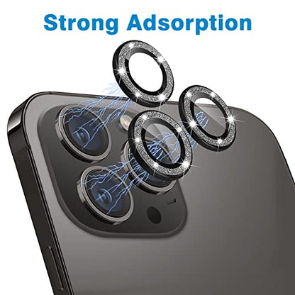 Compatible with iPhone 12 Pro Max Camera Lens Protector, Bling Glitter 9H Tempered Glass Camera Cover Anti Scratch Shockproof Screen Protector Individual Ring - 3Pcs Glitter Graphite - color: Graphite Glitter
