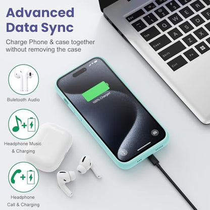 Feob Battery Case for iPhone 15 Pro, [2026 Upgraded] 7500mAh Slim Portable Smart Charging Case Rechargeable Protective Extended Charging Cover for iPhone 15 Pro-Green - color: Green