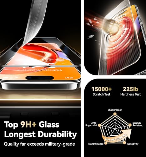 Opxyl Toughest 9H+ Glass for iPhone 16 Pro Screen Protector [Military Grade Shatterproof][Full Coverage Protection] HD Screen Protector iPhone 16 Pro Top Durable Tempered Glass, 2 Packs
