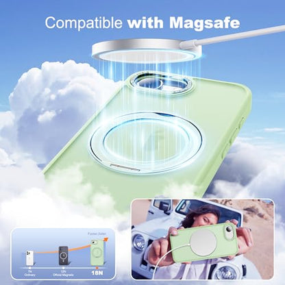 for iPhone 16e/17e Case with 360° Spin Magnetic Stand,Green | iPhone 16e/17e Phone Case 6.1",Spin Magnetic Ring Stand,Compatible with MagSafe,Military Protection,Translucent Matte - color: Green, size: iPhone 16e & iPhone 17e