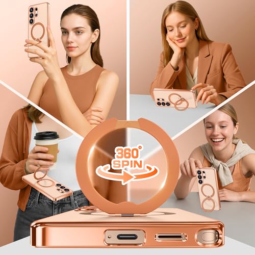 GolbinBox Magnetic for Samsung Galaxy S26 Ultra Case with 360° Spin Stand | [Compatible with MagSafe][Military Drop Protection] Shockproof Galaxy S26 Ultra Phone Cover with Kickstand, Orange/Clear - color: Orange/Clear