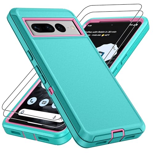 Pilaru for Google Pixel 7 Pro Case, for Pixel 7 Pro with 2Pcs HD Screen Protector,[Military Grade Drop Tested] 3-Layer Shockproof Protective Phone Case for Pixel 7 Pro -Aqua Blue - color: Aqua Blue, size: Google Pixel 7 Pro
