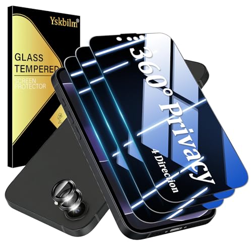(3+2 Pack) 360° Privacy Screen Protector for iPhone 17e 【4 Way Anti Spy】 + Camera Lens Protector,9H Shatterproof, Anti-Peep,Bubble-Free, Case Friendly Easy Installation Frame Included - size: iPhone 17e