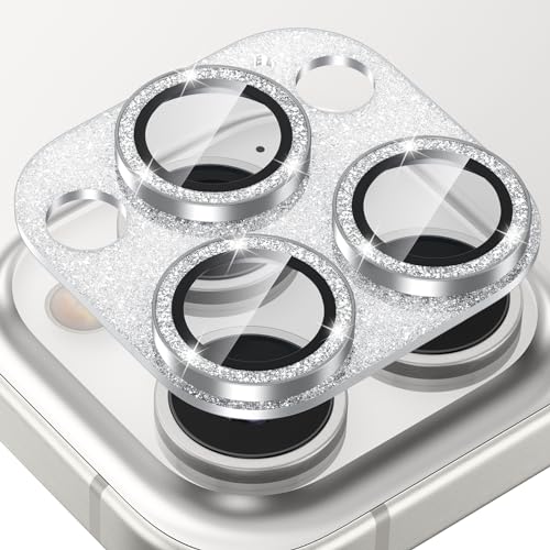 Tensea for iPhone 15 Pro Max/iPhone 15 Pro Camera Lens Protector Bling - color: Silver Glitter, size: IPhone 15 Pro Max/15 Pro