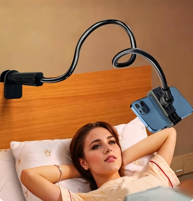 360° Rotating Tablet Phone Holder Spiral Base Lazy Mobile Phone Tablet Bedside Stand Bed Lazy Stand,2.6Ft（Black）