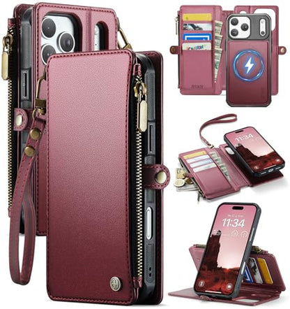 for iPhone 17 Pro - Phone Case Wallet Magnetic Detached, Burgundy - color: Burgundy, size: iPhone 17 Pro